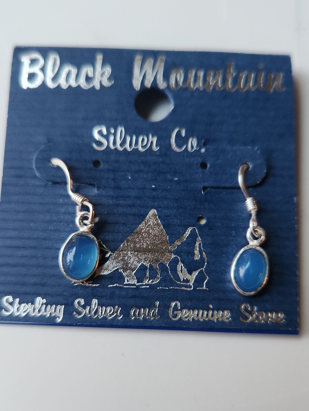 Blue Oval Sterling Silver Drop Earrings